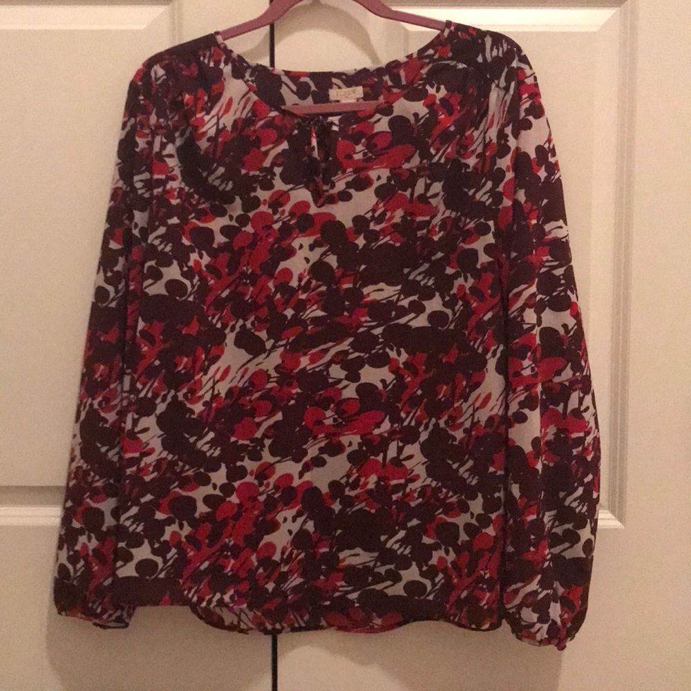 J. Crew Factory Tie Neck Printed Blouse